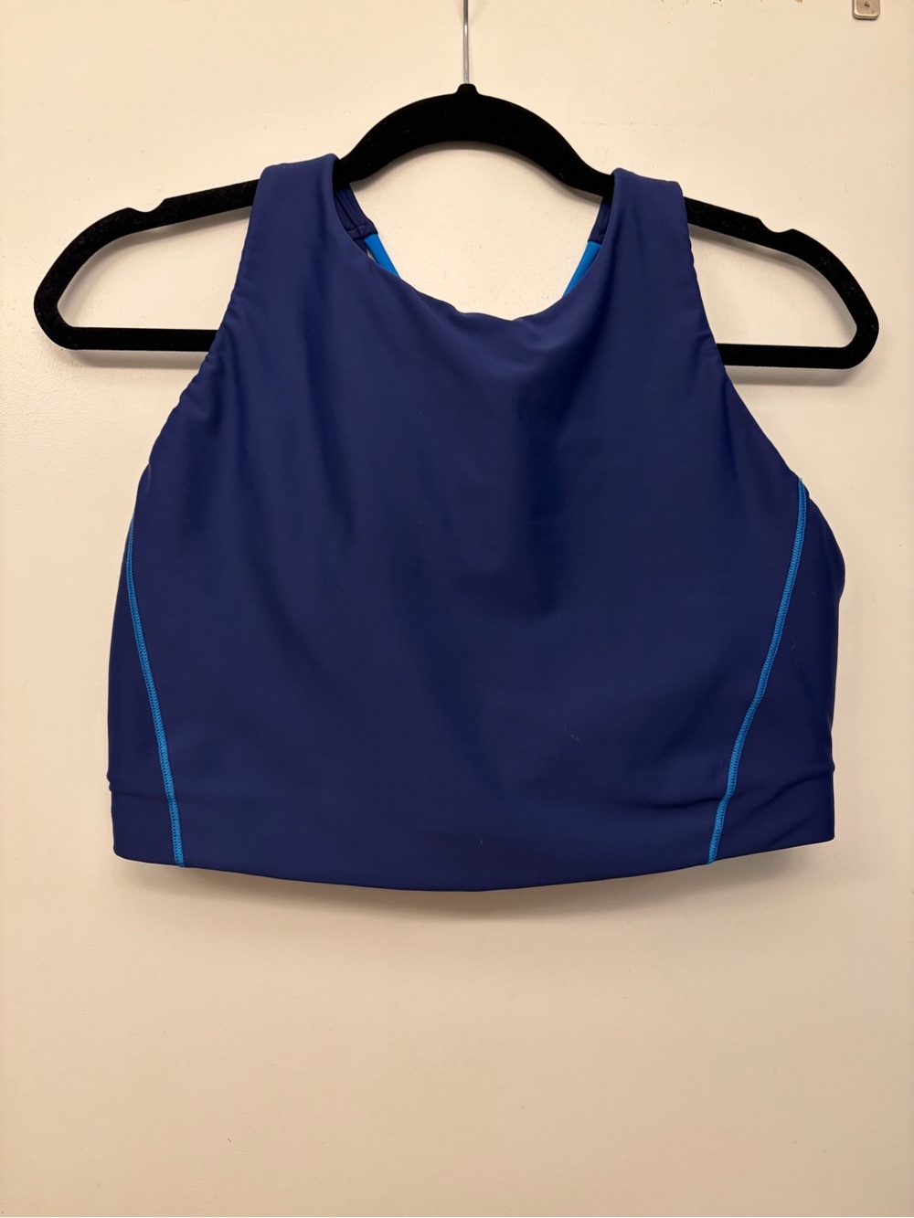 Athleta Navy High Neck Sports Crop Top with Light Blue Piping